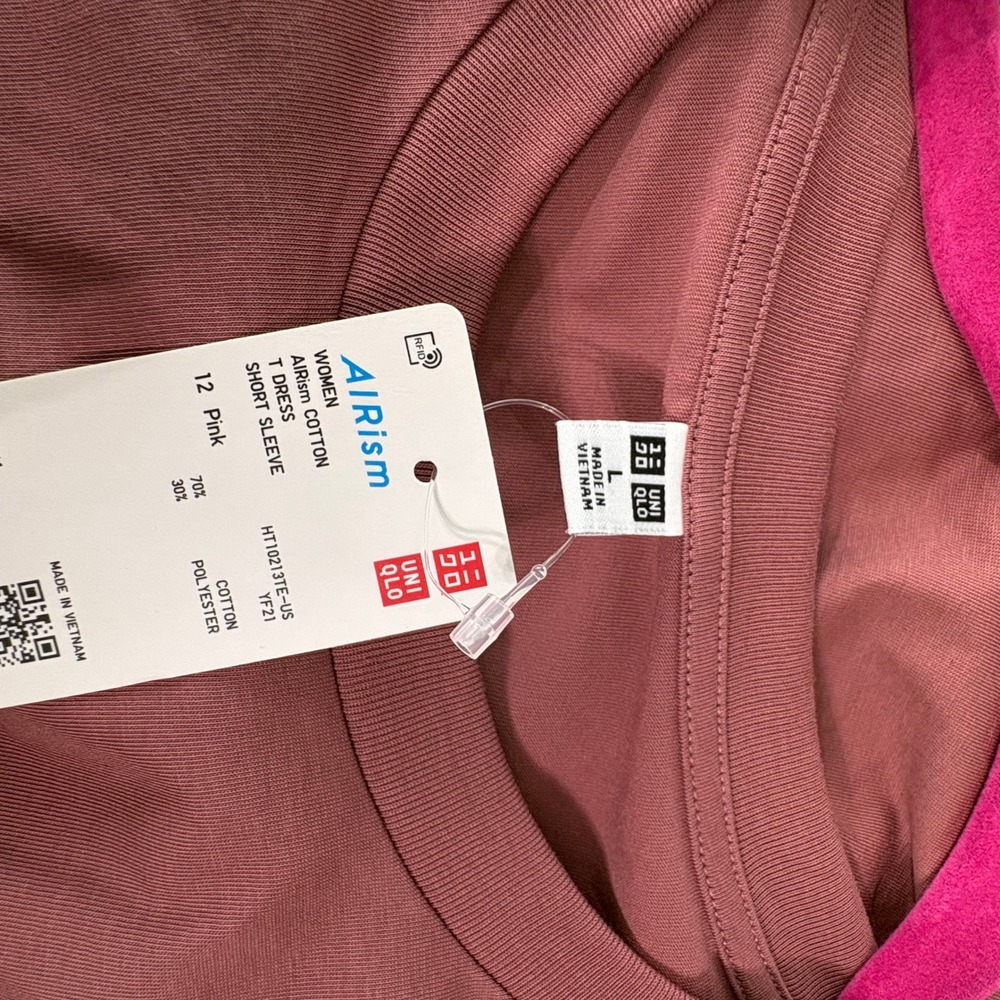 Uniqlo T Dress Womens Large Pink AIRism Cotton Short Sleeve Maxi Casual Boho NEW - Picture 7 of 11